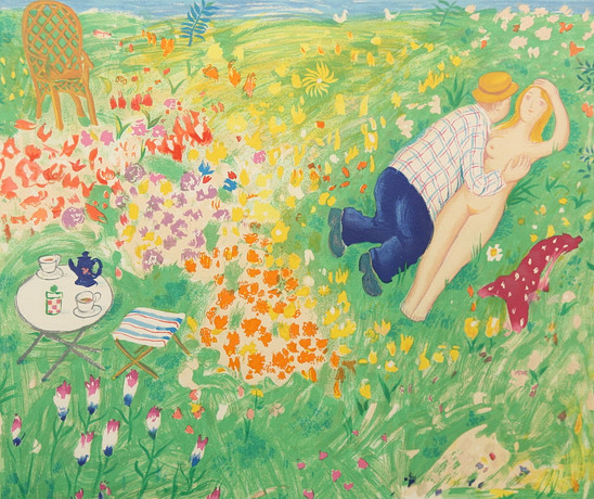 Målning i terrakotta och guld, Ann-Christin Larzon konst